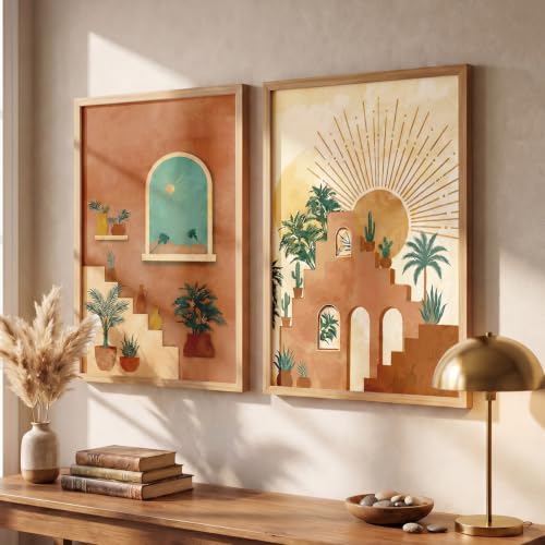 Image of YANVEER Boho Painting for Wall Decoration - Modern Art Wall Decor Framed Painting for Living Room Bedroom - Framed Wall Posters /Paintings with Frame Set of 2 (10X13 inch)