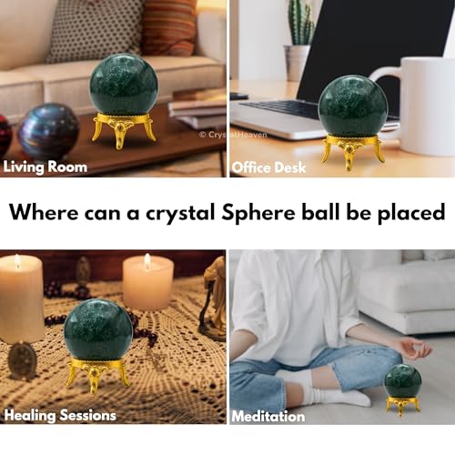 Image of Certified Moss Agate Crystal Ball for Meditation - Premium Crystal Vastu Items for Home and Feng Shui Items for Good Luck - Ideal for Pooja Supplies and Spiritual Practices (1.5 inch Inch)