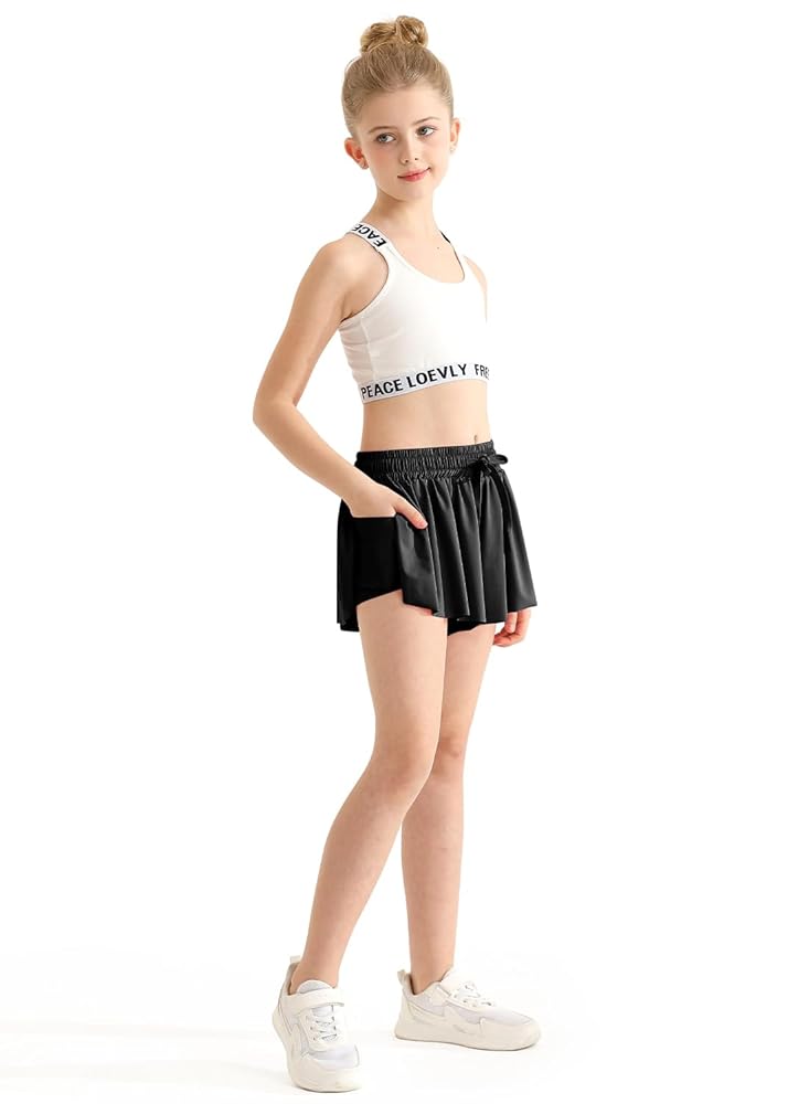 FLOW 女性kids用 Amazon.com: Girls Flowy Shorts with Spandex Liner 2-in-1