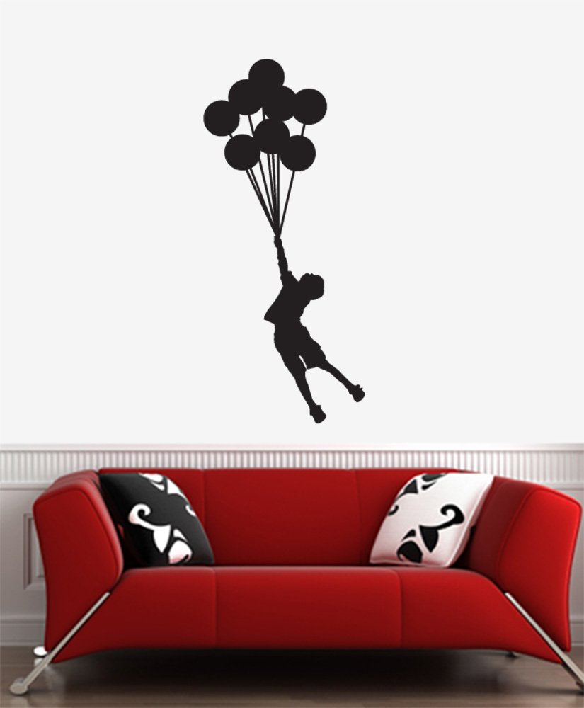 Flying Balloon Boy - Wall Vinyl Decal - Yadda-Yadda Design Co. (Black, Large (18.5" w x 42" h))