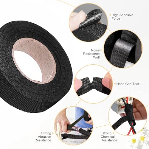 Image of Wire Harness Tape for Electrical Automotive Engine Harness Wrap Protection Noise Damping Cables Fixed 0.59 Inch x 82 FT