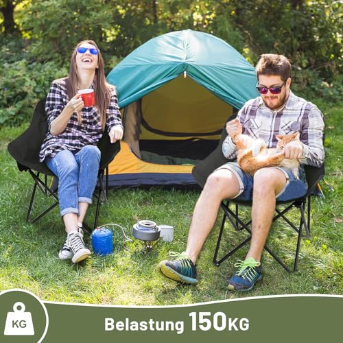 HAUSPROFI Campingstuhl Faltbar 150KG Belastbar, Klappstuhl Camping Leicht, Bequeme Rückenlehne Campingstuhl, Camping Stuhl mit Tragetasche für Picknick,Outdoor,Wandern,Gartenstühle,Angelstuhl,Schwarz