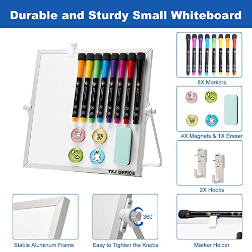 Small Magnetic Dry-Erase White Board – 10 X 10 Inches Mini Easel Whiteboard 360 Degrees Revolving Double Sided Stand For Office, Home, School #TOP1