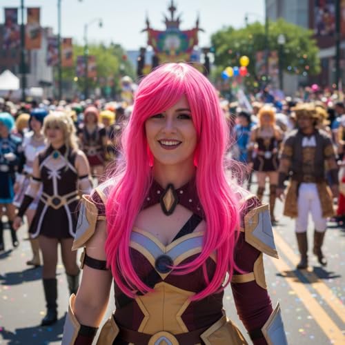 Image of Moira Synthetic Straight Colored Hair Wig 23 inch for Costume Dressing, Photo Booths, Fancy Dress, Cosplay (Fluoro Pink)