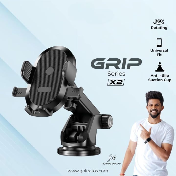 Image of CHO KU REI Grip X2 car Mobile Holder for Dashboard with 360 Degree Rotation Phone Holder in car with Quick Release Button, Strong Suction Cup & Dashboard, Mobile Holder for car (Style 1)