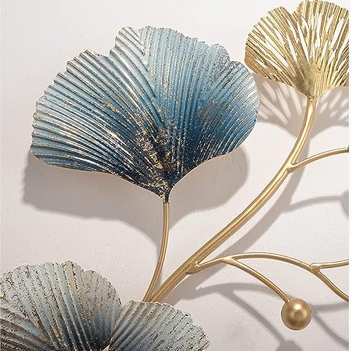 Décoration murale en métal feuilles de Ginkgo dorées 3D avec horloge
