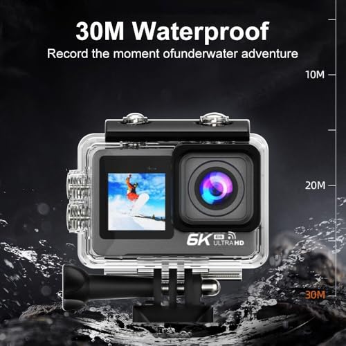Image of ORLOV 6K Action Camera with Dual Touch Screens | 50MP Ultra HD Photo |170 Wide Angle Lens | EIS Stabilization | Waterproof 30M | WiFi Connectivity | Remote | 256GB SD Card Support Vlogging Camera