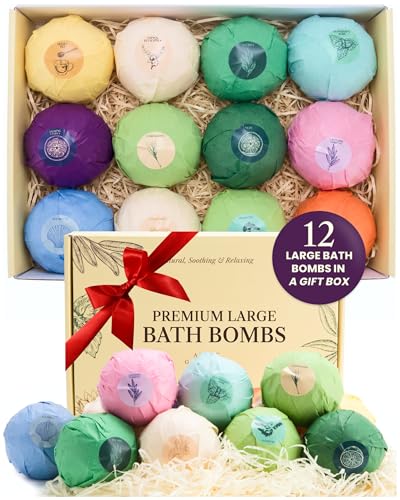 ADELEGOURDAIN Bath Bombs Set Pack of 12 Pcs Gift Set for Women - Large 150g Oversized Bath Bombs for a Soft Skin Feel, Spa Gift Set for Birthday, Valentine's Day or Mothers Day, Gift Box Idea for Her
