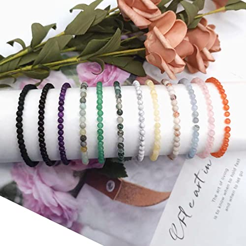 Mozaka 12Pcs 4Mm/6Mm/8Mm Healing Stone Beaded Bracelets For Women Men Semi-Precious Gemstones Bracelets Crystal Beaded Bracelet Unisex Adjustable Stretch Bracelets #TOP6