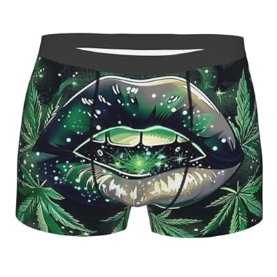 Cannabis Leaves Green Lips Glitter Marijuana Abstract Men'S Boxer Briefs Cool Underwear For Men Soft Comfortable