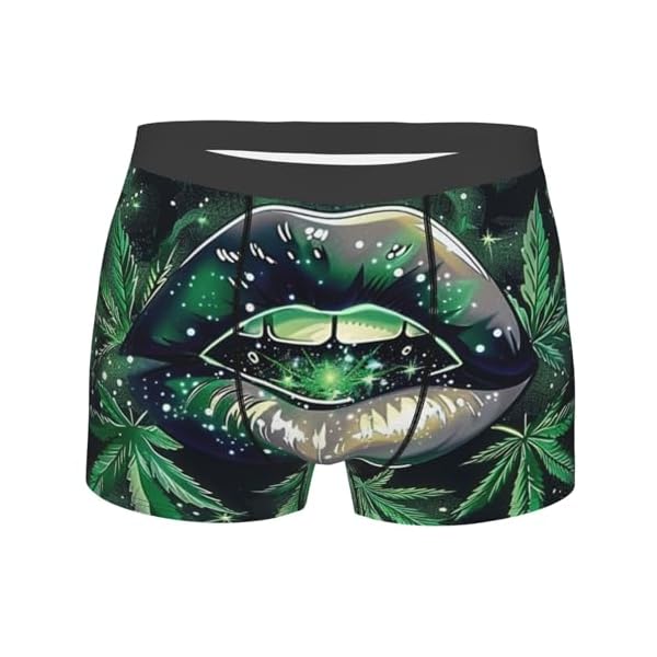 Cannabis Leaves Green Lips Glitter Marijuana Abstract Men'S Boxer Briefs Cool Underwear For Men Soft Comfortable