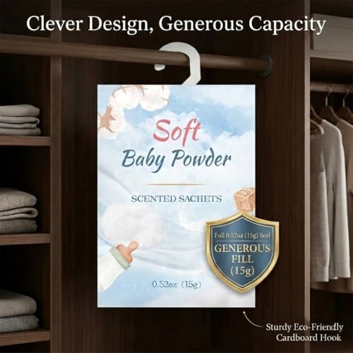 Image of 12 Packs BabyPowder Closet Air Freshener Sachets|Retractable Hook