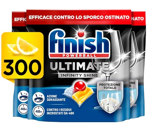 Finish Ultimate Infinity Shine Pastiglie Lavastoviglie, 100 Capsule Lavastoviglie al Limone, Pastiglie per Lavastoviglie contro lo Sporco e i Residui Incrostati (Confezione da 3)