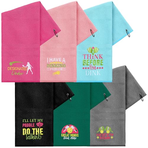 HunnmingRe 6 Pcs Dinkball Towels Microfiber Athletic Towels with Clip Summer Embroidered Dinkball Gift Suitable for Mom Father Beach Shower Pool Gym Camping(Woman)
