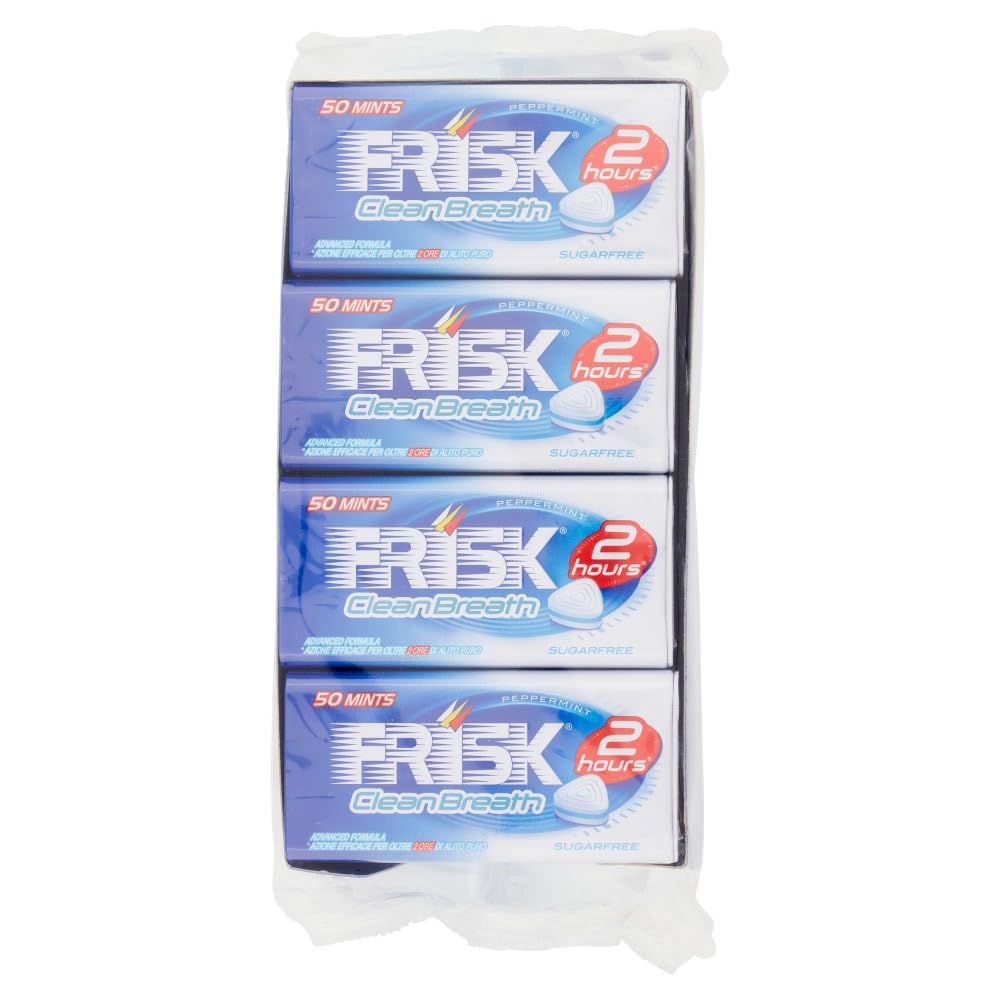 Frisk Clean Breath, Caramelle Dure Gusto Peppermint, Microcompresse con Zinco, con Edulcoranti, Senza Zucchero, Senza Glutine, 50 Unità, Confezione da 12