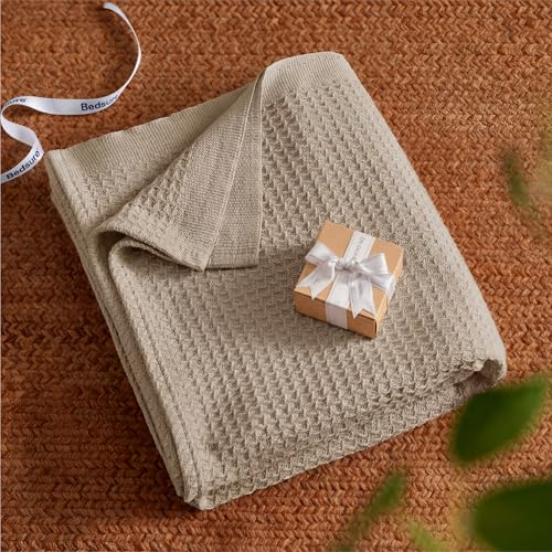 Image of Bedsure 100% Cotton Blanket King Size for Bed - Cooling Breathable and Soft for Summer, Thick Cozy Waffle Weave Blanket Gifts for Women, Taupe, 104x90 inches
