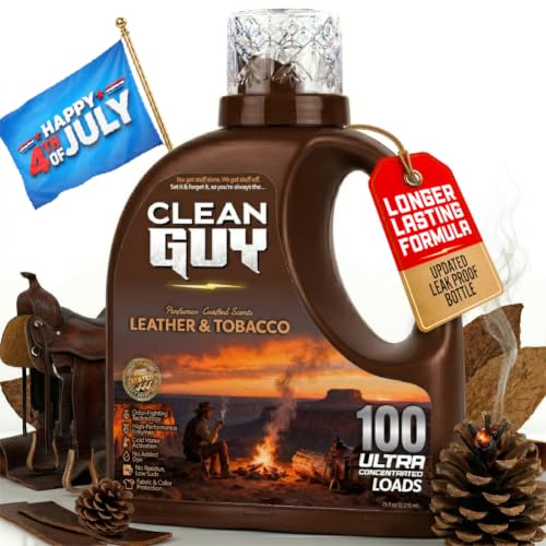 Clean Guy Laundry Detergent | Powerful Cleaning Soft & Fresh Clothes Long-Lasting Aroma - Leather & Tobacco (100 Loads)