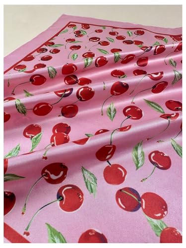 WDIRARA Women's Cherry Print Hair Scarf Bandana Square Head Wraps Headscarf3