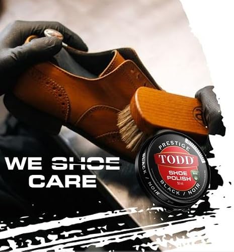 TODD Prestige Shoe Polish BLACK High Gloss with Carnauba Wax | Shine and Protect for Leather Shoes, Boots, Bags | Metal Tin | 50ml