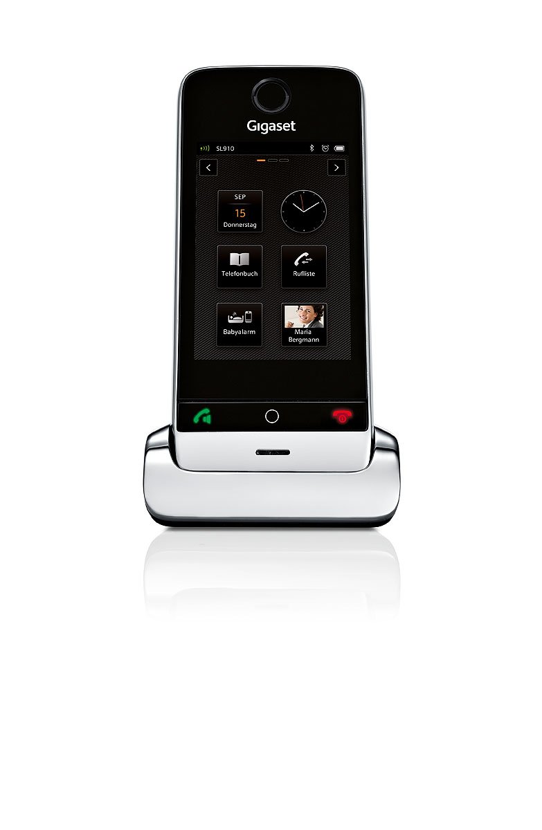 Gigaset SL910 - Schnurloses Design-Telefon - großes 3,2" Touchscreen - Full-Touch Benutzeroberfläche - edles Echtmetall-Rahmen - individuelle Menükonfiguration, pianoschwarz