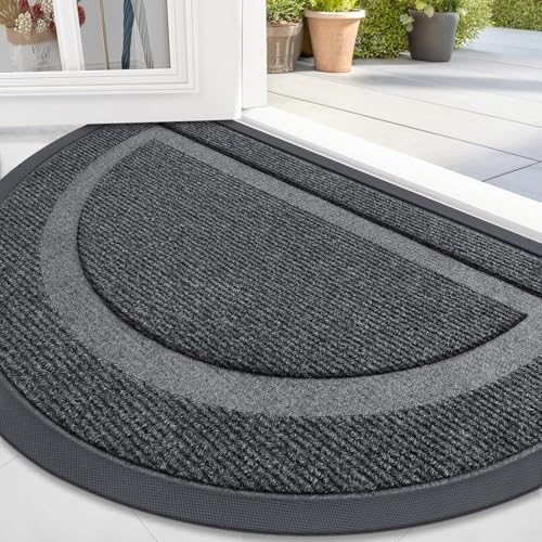 Image of OLANLY Half Circle Door Mat Indoor Outdoor Entrance Welcome, Waterproof All-Season, All-Weather Doormat, Sturdy Natural Rubber, Low Profile, Easy Clean Patio Porch Entryway Mat, 59x23, Grey