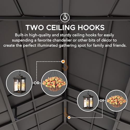 SUNJOY 12 x 20 ft. Wood Gazebo, Outdoor Patio Cedar Framed Wooden Hardtop Gazebo with 2-Tier Metal Roof, Suitable for Patios, Lawn, and Backyard, Dark Brown Roof + Dark Wood Frame - Image 8