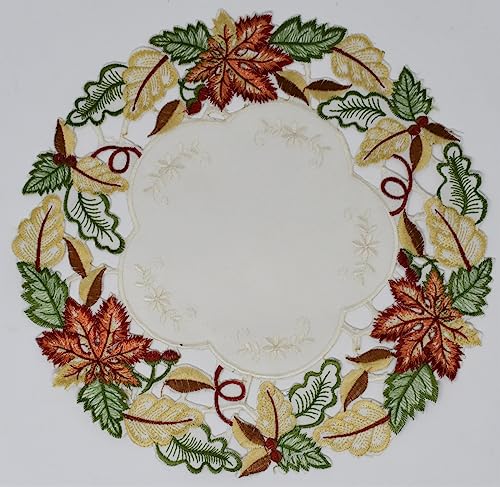 212 Main 12 in. Multicolored Autumn Leaves Doily