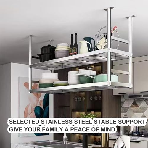 Scaffale da cucina sospeso in acciaio inox - Scaffale a 2 ripiani per la casa