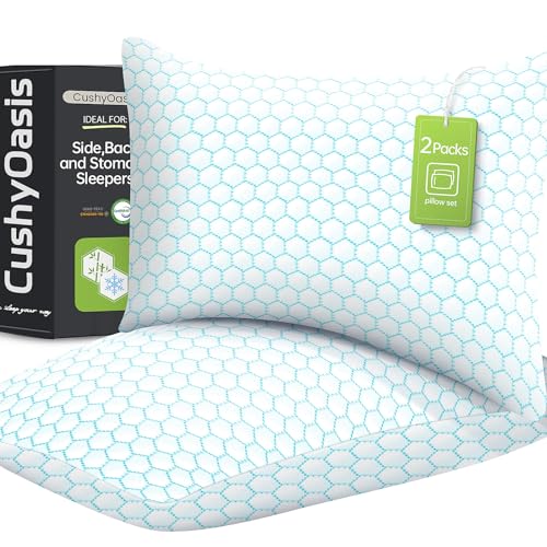 Shredded Memory Foam Pillow for Sleeping, Cooling Bed Pillows Set of 2, Adjustable Pillows for Side, Back, Stomach Sleepers with Washable Pillowcase (King Size, Blue)