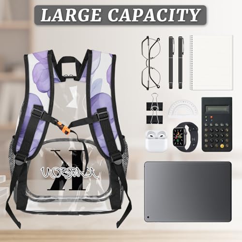 Personalized Purple Small Clear Backpack Stadium Approved Heavy Duty PVC Plastic Custom Floral Transparent Backpacks See Through Bag with Name3