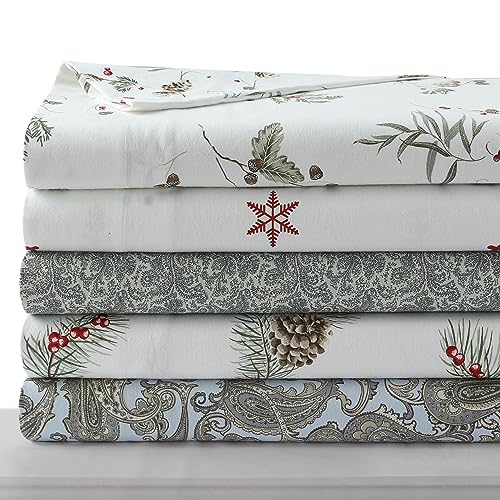 Tribeca Living Ultra-Soft Portuguese Flannel Pillowcase Set for Standard Pillows, 100% Cotton, Ava Paisley Print