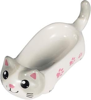 Urban Tokyo Neko Friends Cute Cat Shape Ceramic Soy Sauce Dipping Bowls with Chopstick Holder, Small Sushi Appetizer Dishes for Seasoning, 4.75" L (White Pink)