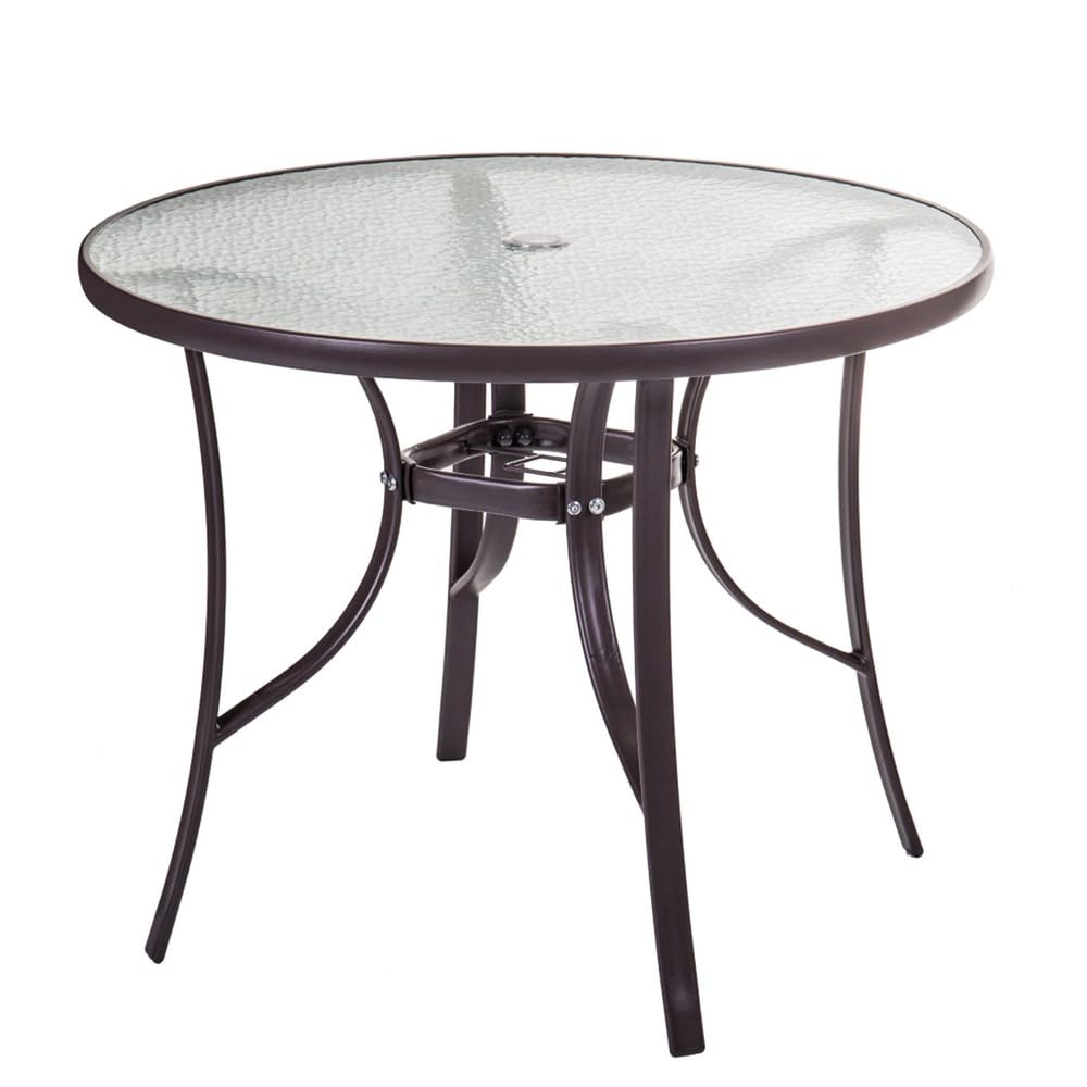 LOLAhome Mesa de jardín Neila de Cristal y Acero | De Ø 90x72 cm | Resistentes: Cristal Templado, Acero anticorrosión | para 4 Personas | para Exterior | Classic