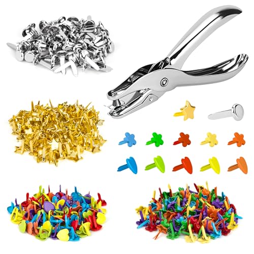 Tunejoy Attache Parisienne 350 Pièces Mini Brads Multicolore Métal Attaches Broches Fendues avec Pince à Poinçonner à la Main pour Scrapbooking Craft...