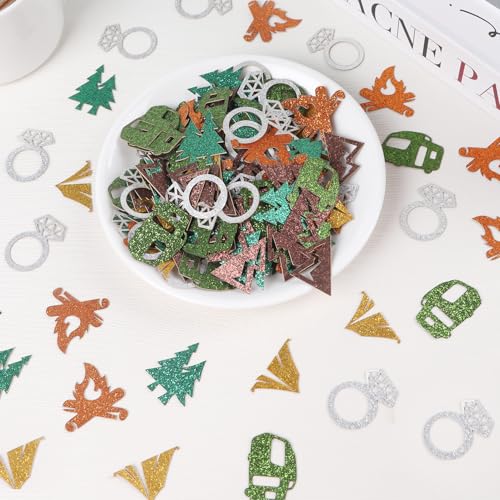 Image of Camp Bachelorette Party Decorations, 240pcs Camping Confetti Decor Camp Bachelorette, Glitter Mountain Diamond Ring Tent Confetti Wedding Bridal Shower Engagement Party Decoration