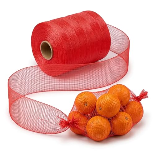 PAMPOLS Bobina de 1.000 Metros para envasar y Hacer Sacos de Naranjas, Limones y Cualquier Fruto Seco u Hortaliza | Malla de Polietileno Flexible y Resistente | Anchura máxima: 38cm | Color Rojo