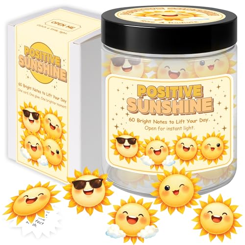 Positive Sunshine Jar 60 Affirmation Cards for Emotional Support Yellow Sunshine Gifts for Women & Mom Motivational & Uplifting Positivity for Coworkers Friends Boyfriend Girlfriend Teen Girls