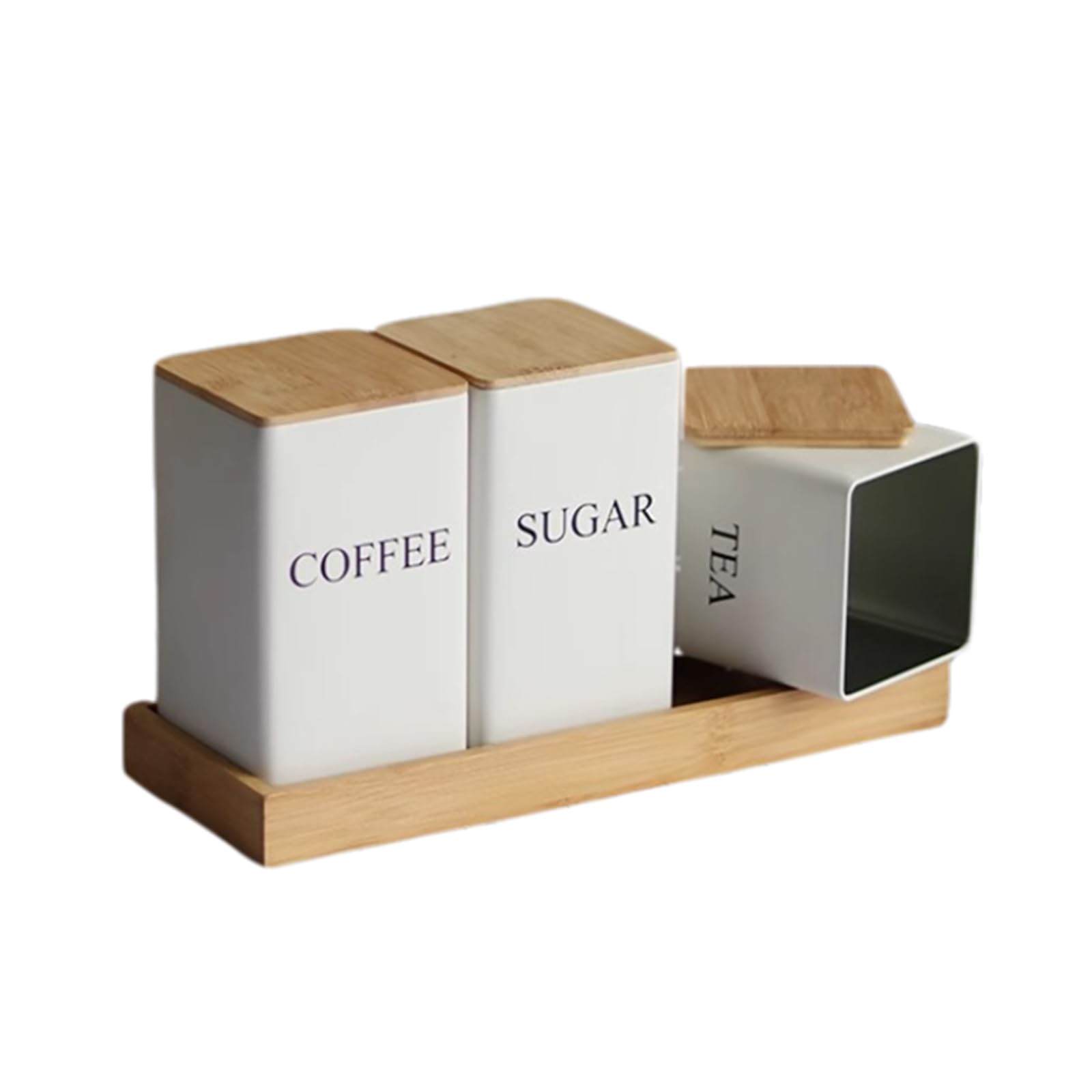 Uotyle Tea Coffee Sugar Canisters,3 Pack Tea Sugar Coffee Canister Set With Bamboo Lids Kitchen Storage Easy To Open Airtight Food Storage Tin (White)
