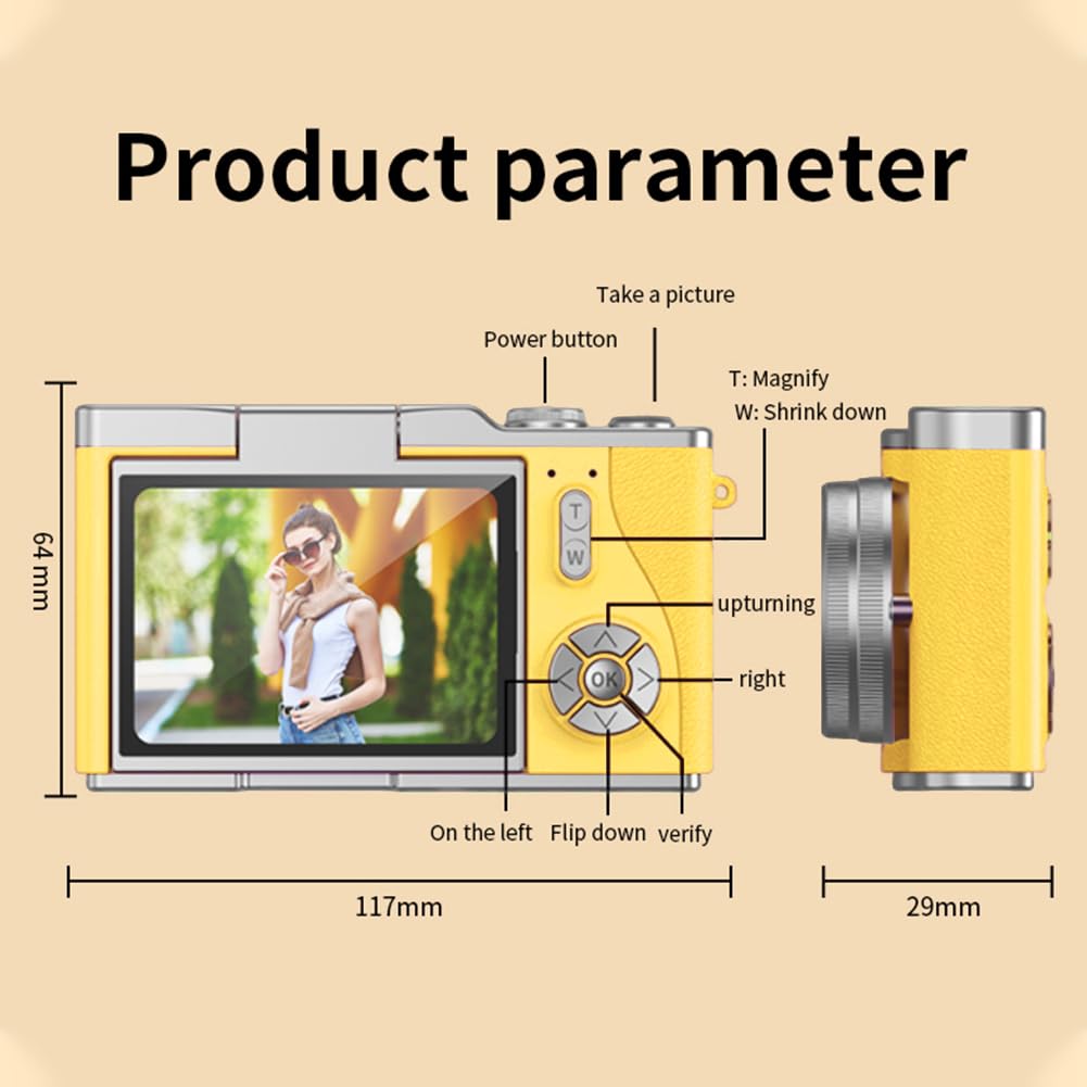 Appareil Photo Numérique 4K 48MP AMZLORD - Écran Pivotant 2,4", Zoom 8x, Enregistrement Vidéo, Cadeau Idéal Pour Débutants - Jaune - 10
