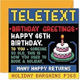 Divertida tarjeta de cumpleaños número 46 – Vibes retro y pastel de cumpleaños en abundancia – diseño audaz y vibrante con colores juguetones – 145 mm cuadrada, sobre incluido