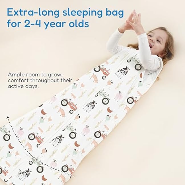TotAha 1.0 TOG Toddler Sleep Sack 2T-3T-4T for Girls Boys, Buttery Soft Sleeping Sacks with 2-way Safe Zipper, Premium All Season Sleep Bag, Farm