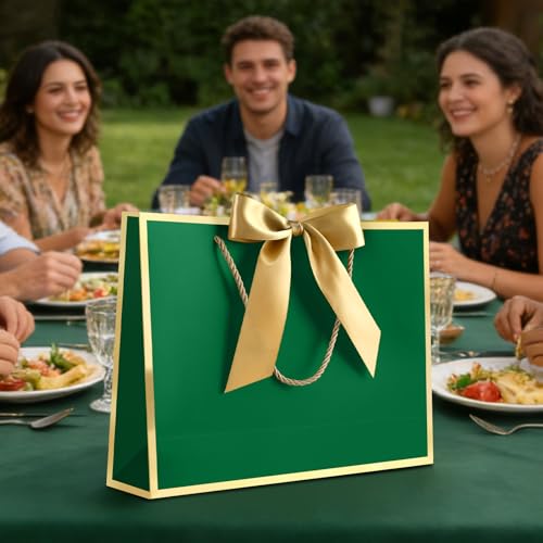 Image of JMANNI Gift Bags with Handles, 11 inch Small Gift Bags with Tissue Paper | 2 Pcs Green Bags, 4 Tissue Paper and 2 Cards, for Baby Shower, Wedding Bridal Shower, Birthday Party
