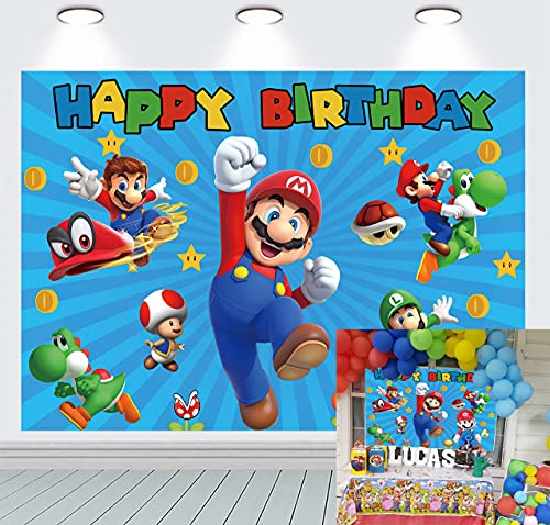 CHGR CGR Super Mario Gold Coin Video Game Happy Birthday Theme Photography Backdrops Children Boys Birthday Party Decor Supplies Cake Table Decor Kids Shoot Photo Backgrounds Props Vinyl 7x5ft