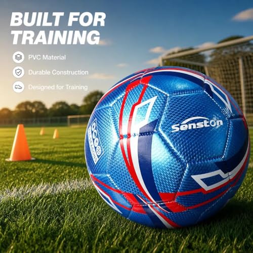 Image of Senston Soccer Ball Size 5 with Pump for Adults | Hard-wearing Durable PVC, All-Weather, Fade-resistant, Anti-deform, Good Air Retention, Easy Clean, Training Match