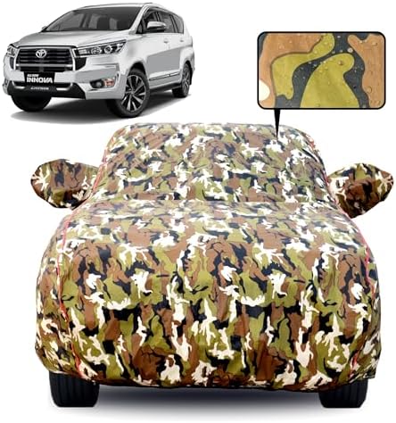 100% Waterproof Car Cover for Toyota Innova Crysta 2016-2026 Model | Custom Fit| All-Weather Dustproof & UV Protection | Heavy-Duty Fabric | Triple Stitched | Mirror Pockets | Jungle Print