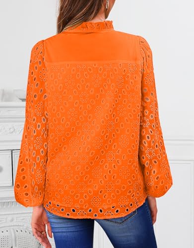 BETTE BOUTIK Women's Long Short Sleeve Tops 2025 Dressy Casual Button Hollow Out Lace Embroidered Blouses Shirts