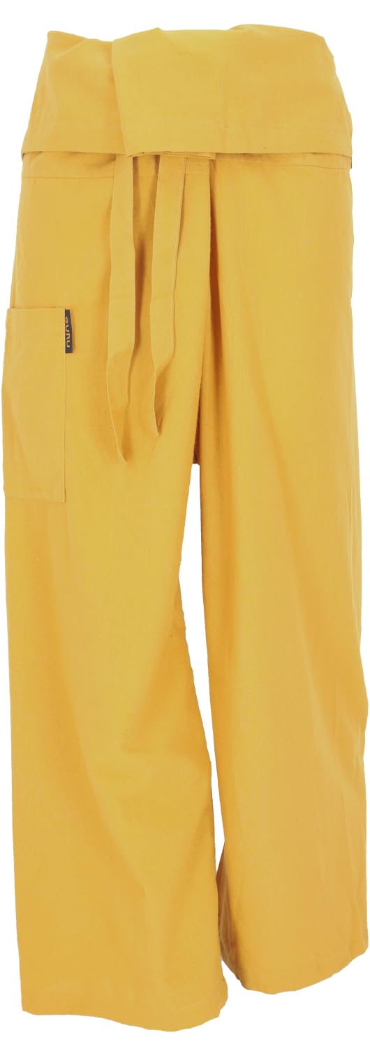 GURU SHOP Pantalon de pêche thaïlandais en coton solide, pantalon portefeuille, pantalon de yoga, taille unique, homme/femme, bleu, taille : taille unique