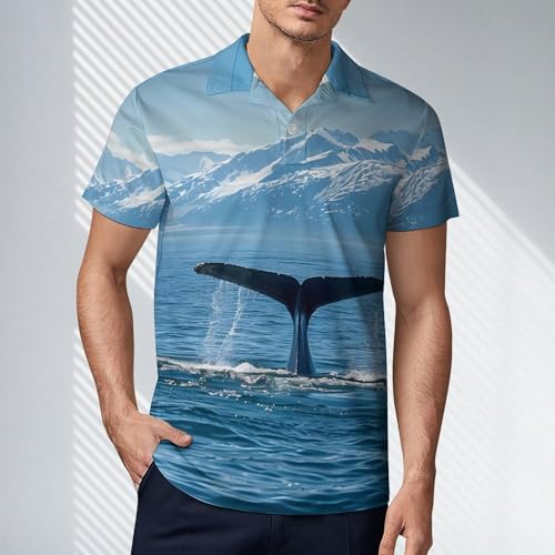 USA Alaska Whale Tail in Mountaines Men's Polo Shirt Short Sleeve T Shirt Casual Summer Golf Shirt Athletic Top2