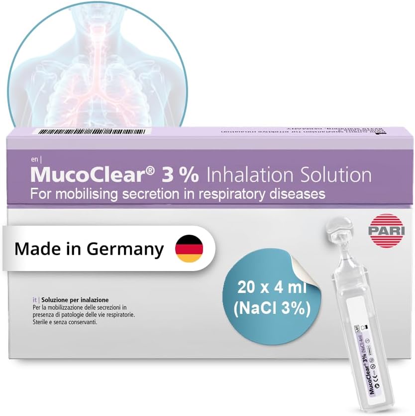 – MucoClear 3% Inhalation Solution – Pack of 20 – Mucus Relief & Easy Expectoration from Sinuses & Lungs – Sterile, Preservative Free – Suitable for All Ages