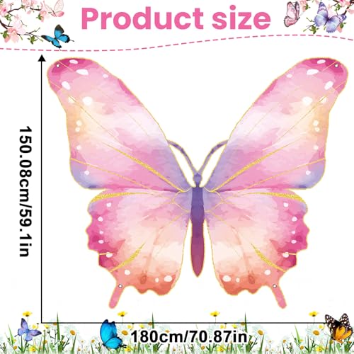 Fondo Decorativo Alas de Mariposa Rosa Acuarela 6x5 pies miniatura 2